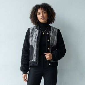 7 FOR ALL MANKIND Tweed Sherpa Gold Button Down Jacket Herringbone Quiet Luxury